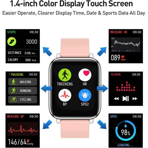  [아마존베스트]IDEALROYAL Smart Watch, P22 Fitness Activity Tracker Heart Rate Monitor with 1.4 Inch Touch Screen Waterproof Sleep Monitor Smart Watch Bluetooth Camera Control Sports Watch Men Wo