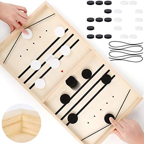  IDJWVU Large Sling Foosball Fast Sling Puck Game, Rapid Sling Table Battle Hockey Table Game 22 X 12in, Wooden Sling Hockey Shot Board Table Game for Kids and Adults, Tabletop Finger Hock