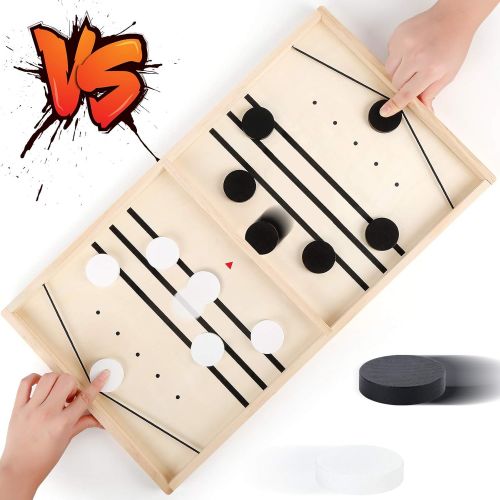  IDJWVU Large Sling Foosball Fast Sling Puck Game, Rapid Sling Table Battle Hockey Table Game 22 X 12in, Wooden Sling Hockey Shot Board Table Game for Kids and Adults, Tabletop Finger Hock