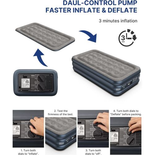  iDOO Air Mattress, Inflatable Airbed with Built-in Pump, 3 Mins Quick Self-Inflation/Deflation, Comfortable Top Surface Blow Up Bed for Home Portable Camping Travel, 75x39x18in, 55