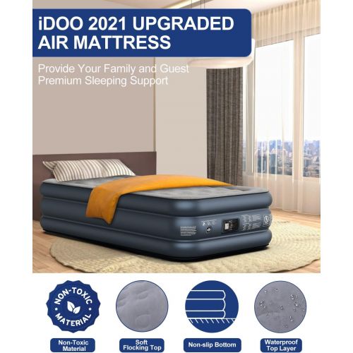  iDOO Air Mattress, Inflatable Airbed with Built-in Pump, 3 Mins Quick Self-Inflation/Deflation, Comfortable Top Surface Blow Up Bed for Home Portable Camping Travel, 75x39x18in, 55