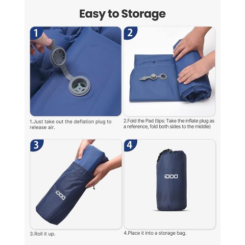  Sleeping Pad for Camping, iDOO Inflatable Camping Mattress with Foot Press and Pillow, Compact Lightweight Sleeping Mat Suit for Backpacking, Traveling, Camping, Waterproof, Form t