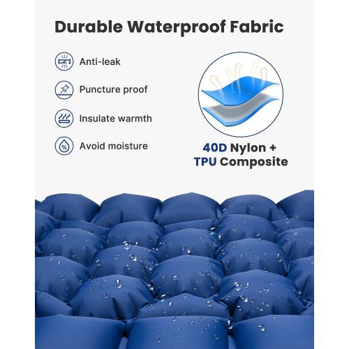  Sleeping Pad for Camping, iDOO Inflatable Camping Mattress with Foot Press and Pillow, Compact Lightweight Sleeping Mat Suit for Backpacking, Traveling, Camping, Waterproof, Form t