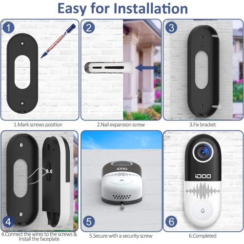  [아마존베스트]IDOO Video Doorbell WiFi,128GB 1080p HD Doorbell Camera Chime,2-Way Audio,Motion Detector,Easy Installation,Night Vision,Home Security,Requires Existing Doorbell Wires,Smart APP iOS/And