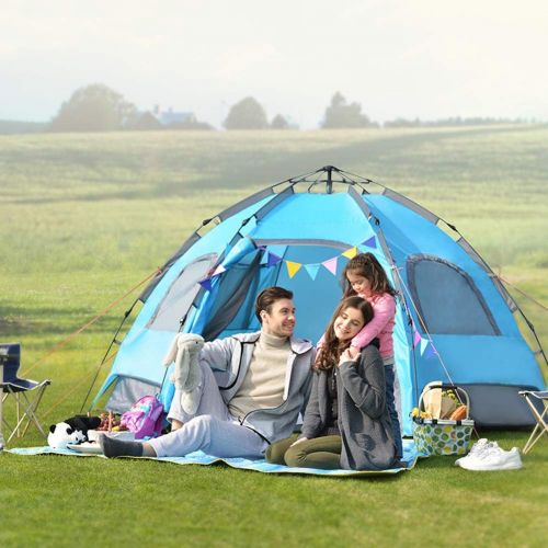  IDWO-Tent IDWO Camping Tent Waterproof Pop Up Tent Outdoor 3-4 Person Dome Tent Hiking Portable Hydraulic Tents, Blue