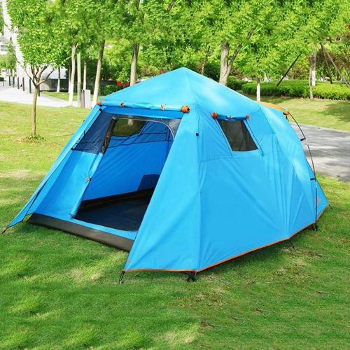  IDWO-Tent IDWO Camping Tent Automatic Pop Up Tent Outdoor 3-4 Person Waterproof Tunnel Tent Portable Trekking Tent, Blue
