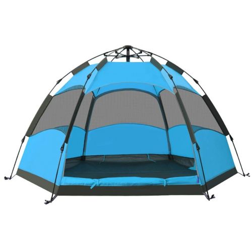  IDWO-Tent IDWO Camping Tent Waterproof Pop Up Hexagon Tent Double Layer Portable Hydraulic Outdoor Tent, Blue