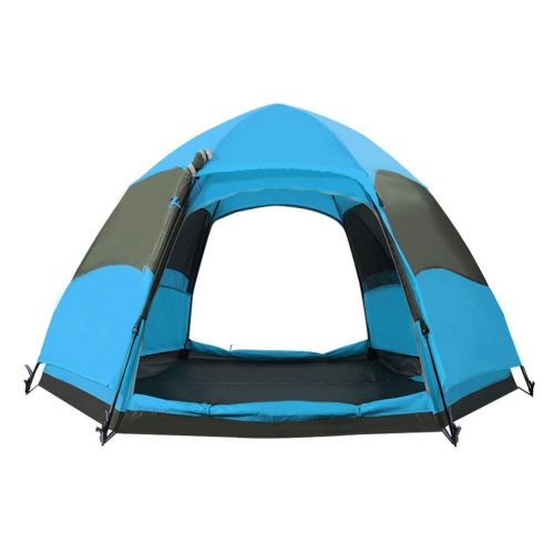  IDWO-Tent IDWO Camping Tent Waterproof Pop Up Hexagon Tent Double Layer Portable Hydraulic Outdoor Tent, Blue