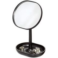 iDesign Cade Plastic Round Vanity, Standing Makeup Mirror and Accessory Tray for Countertop, Bathroom, Bedroom, Desk, Dorm, Matte Black