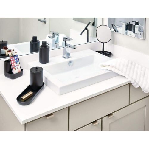  iDesign Cade Plastic Round Vanity, Standing Makeup Mirror and Accessory Tray for Countertop, Bathroom, Bedroom, Desk, Dorm, Matte Black