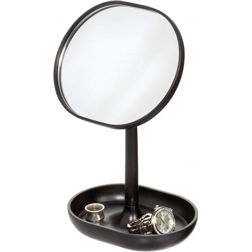  iDesign Cade Plastic Round Vanity, Standing Makeup Mirror and Accessory Tray for Countertop, Bathroom, Bedroom, Desk, Dorm, Matte Black