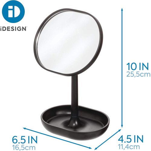  iDesign Cade Plastic Round Vanity, Standing Makeup Mirror and Accessory Tray for Countertop, Bathroom, Bedroom, Desk, Dorm, Matte Black