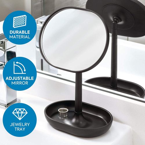  iDesign Cade Plastic Round Vanity, Standing Makeup Mirror and Accessory Tray for Countertop, Bathroom, Bedroom, Desk, Dorm, Matte Black