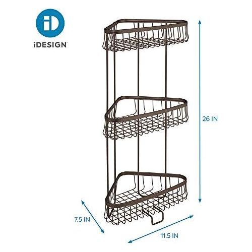  iDesign York Metal Wire Corner Standing Shower Caddy 3-Tier Bath Shelf Baskets for Towels, Soap, Shampoo, Lotion, Accessories, Bronze