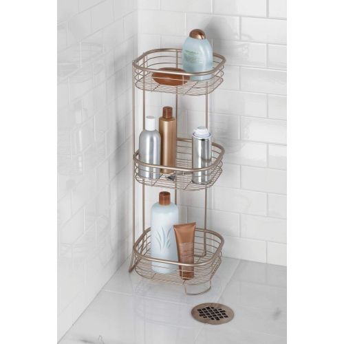  iDesign Forma Metal Wire Corner Standing Shower Caddy, Bath Shelf Baskets for Shampoo, Conditioner, Soap, 9.5 x 9.5 x 26.25, Satin Silver