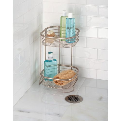  iDesign Forma Metal Wire Corner Standing Shower Tower Caddy, 2-Tier Bath Shelf Baskets for Shampoo, Conditioner, Soap, Accessories, 9.5 x 9.5 x 15.25, Satin Silver