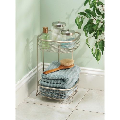  iDesign Forma Metal Wire Corner Standing Shower Tower Caddy, 2-Tier Bath Shelf Baskets for Shampoo, Conditioner, Soap, Accessories, 9.5 x 9.5 x 15.25, Satin Silver