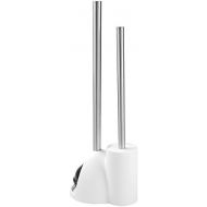 iDesign Toilet Bowl Brush and Plunger Set for Bathroom Storage - White/Brushed Stainless Steel