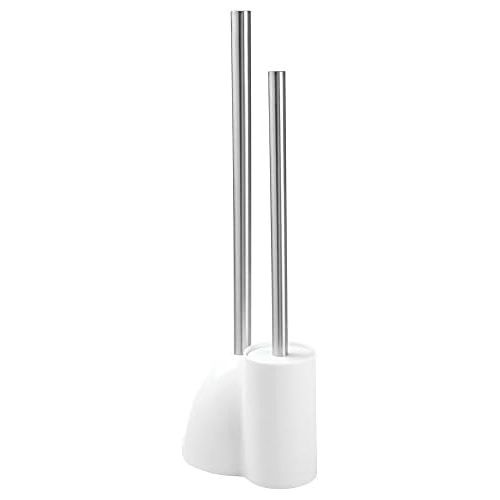  iDesign Toilet Bowl Brush and Plunger Set for Bathroom Storage - White/Brushed Stainless Steel