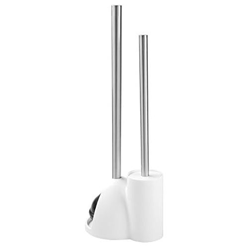  iDesign Toilet Bowl Brush and Plunger Set for Bathroom Storage - White/Brushed Stainless Steel