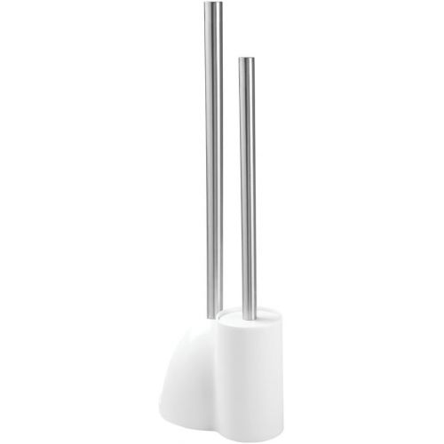  iDesign Toilet Bowl Brush and Plunger Set for Bathroom Storage - White/Brushed Stainless Steel