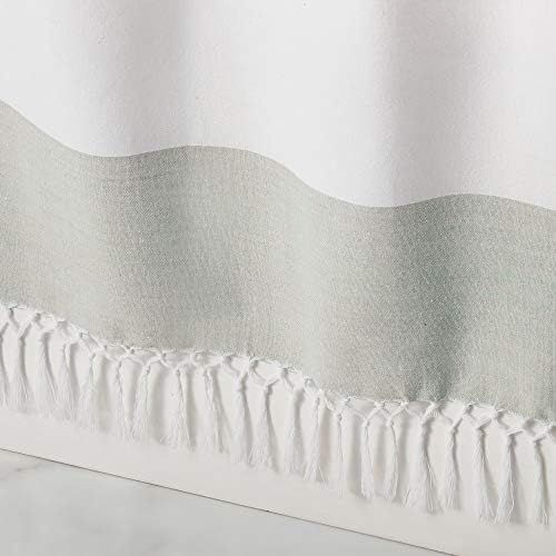  iDesign Wide Stripe Fabric Shower Curtain with Tassels, Fringe for Master, Guest, Kids Bathrooms, Bathtubs, Stalls, Sage