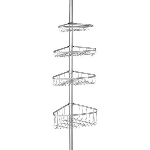  iDesign York Steel Tension 4-Shelf Extendable Corner Storage Caddy - 8 x 11 x 108, Silver