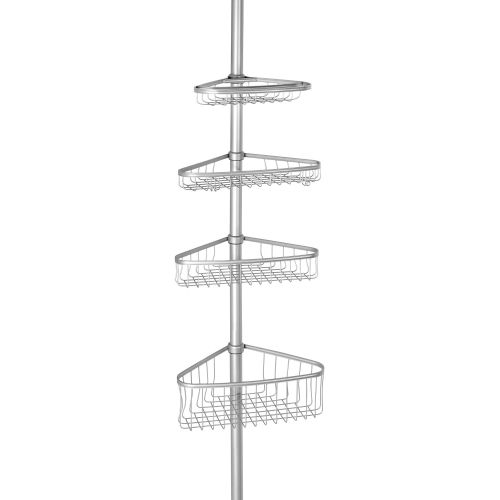  iDesign York Steel Tension 4-Shelf Extendable Corner Storage Caddy - 8 x 11 x 108, Silver