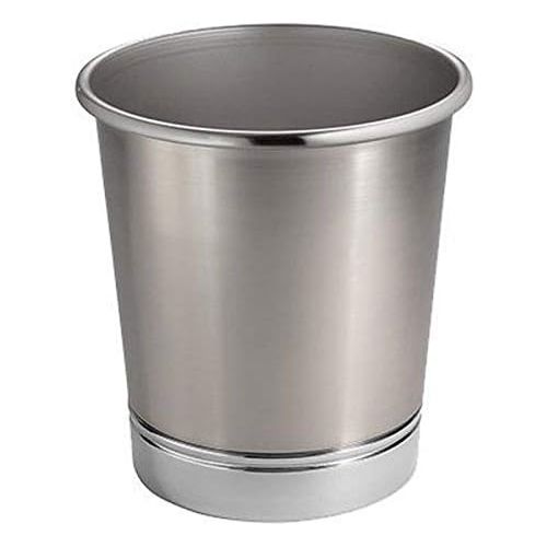  iDesign York Metal Wastebasket, Trash Can for Bathroom, Kitchen, Office, Bedroom, 9.5 x 9.5 x 10.25 - Brushed Nickel and Chrome