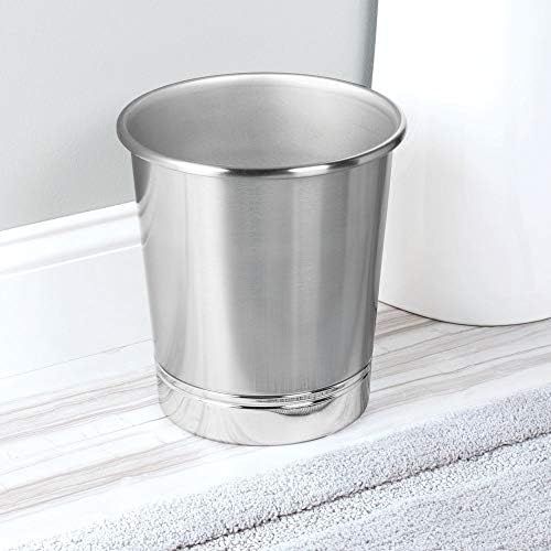  iDesign York Metal Wastebasket, Trash Can for Bathroom, Kitchen, Office, Bedroom, 9.5 x 9.5 x 10.25 - Brushed Nickel and Chrome