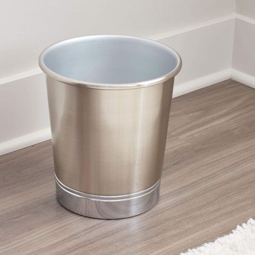  iDesign York Metal Wastebasket, Trash Can for Bathroom, Kitchen, Office, Bedroom, 9.5 x 9.5 x 10.25 - Brushed Nickel and Chrome