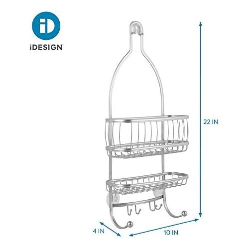  iDesign York Metal Wire Hanging Shower Caddy, Extra Wide Space for Shampoo, Conditioner, and Soap with Hooks for Razors, Towels, and More, Set of 2, Silver