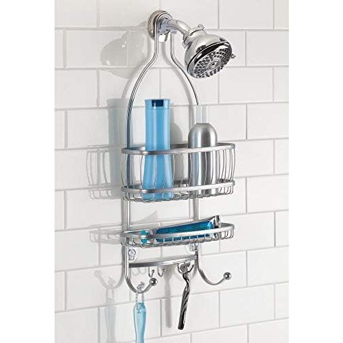  iDesign York Metal Wire Hanging Shower Caddy, Extra Wide Space for Shampoo, Conditioner, and Soap with Hooks for Razors, Towels, and More, Set of 2, Silver