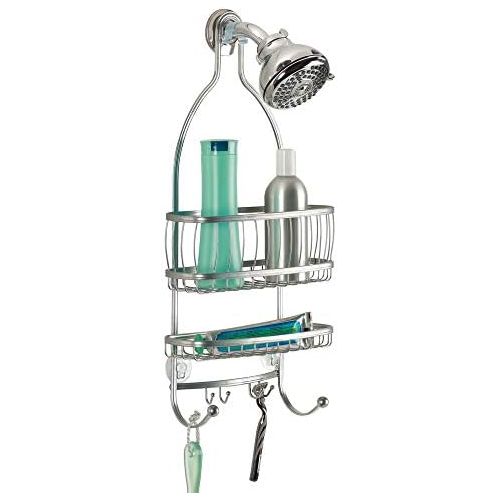  iDesign York Metal Wire Hanging Shower Caddy, Extra Wide Space for Shampoo, Conditioner, and Soap with Hooks for Razors, Towels, and More, Set of 2, Silver