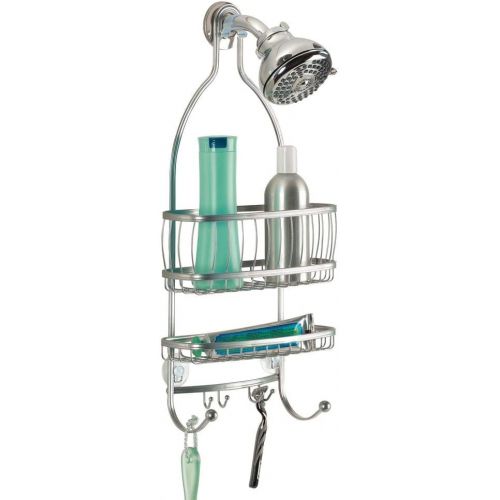  iDesign York Metal Wire Hanging Shower Caddy, Extra Wide Space for Shampoo, Conditioner, and Soap with Hooks for Razors, Towels, and More, Set of 2, Silver