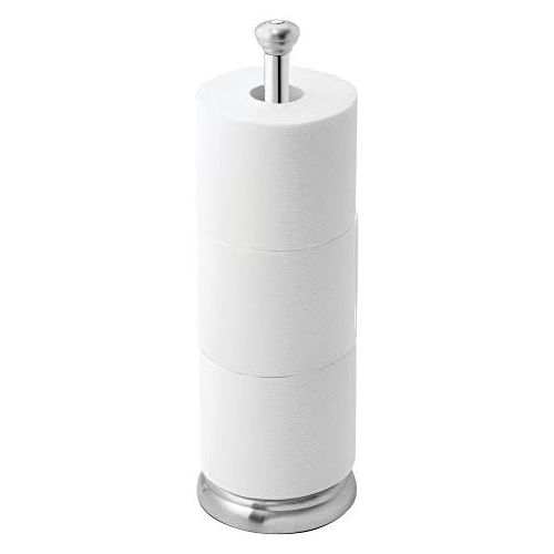  iDesign York Metal Free Standing Toilet Paper Tissue Holder, Roll Reserve Canister for Kids, Guest, Master, Office Bathroom, 5 x 5 x 16.3, Set of 2, Brushed Stainless Steel and Chr