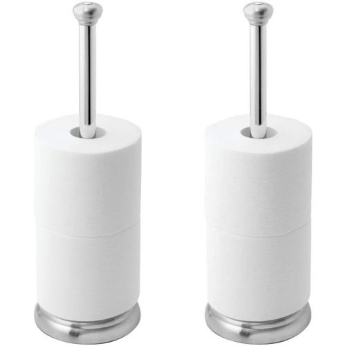  iDesign York Metal Free Standing Toilet Paper Tissue Holder, Roll Reserve Canister for Kids, Guest, Master, Office Bathroom, 5 x 5 x 16.3, Set of 2, Brushed Stainless Steel and Chr