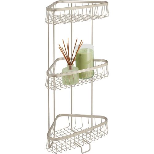  iDesign York Metal Wire Corner Standing Shower Caddy 3-Tier Bath Shelf Baskets for Towels, Soap, Shampoo, Lotion, Accessories, Satin