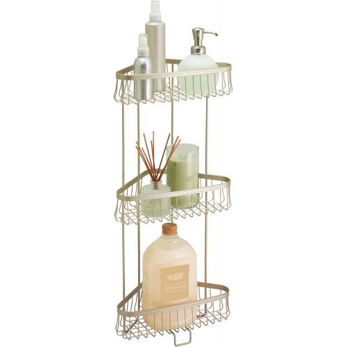  iDesign York Metal Wire Corner Standing Shower Caddy 3-Tier Bath Shelf Baskets for Towels, Soap, Shampoo, Lotion, Accessories, Satin