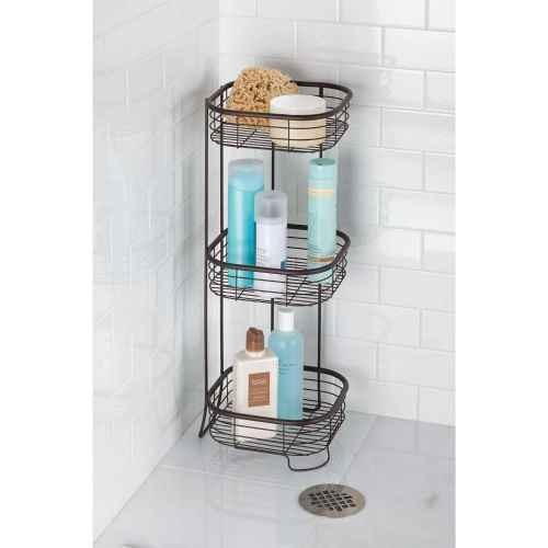  iDesign Forma Metal Wire Corner Standing Shower Caddy, Bath Shelf Baskets for Shampoo, Conditioner, Soap, 9.5 x 9.5 x 26.25, Bronze