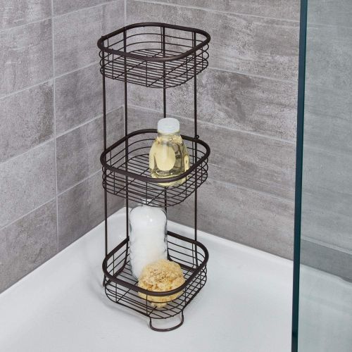  iDesign Forma Metal Wire Corner Standing Shower Caddy, Bath Shelf Baskets for Shampoo, Conditioner, Soap, 9.5 x 9.5 x 26.25, Bronze