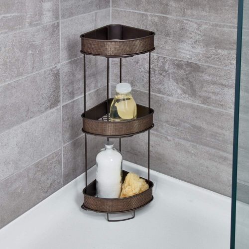  iDesign Twillo Metal Wire Corner Standing Shower Caddy 3-Tier Bath Shelf Baskets for Towels, Soap, Shampoo, Lotion, Accessories, Bronze