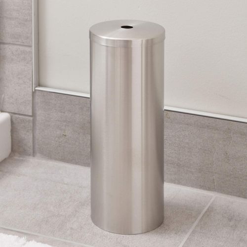  iDesign Forma Metal Toilet Paper Tissue Roll Reserve Canister Organizer for Master, Guest, Kids, Office Bathroom or Closet, 5.5 x 5.5 x 14, Brushed Stainless Steel
