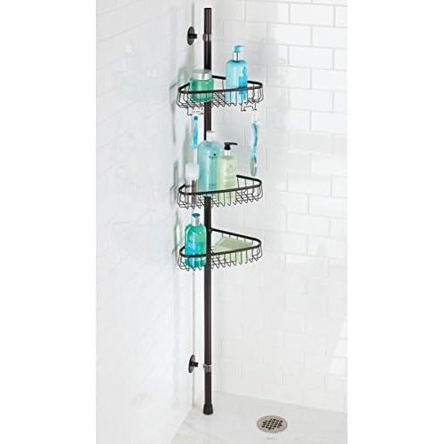  InterDesign AFFIXX, Peel-and-Stick Strong Self-Adhesive York Bathroom Corner Shower Caddy Pole for Shampoo, Conditioner, Soap - Bronze