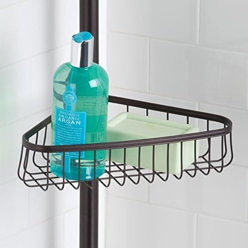  InterDesign AFFIXX, Peel-and-Stick Strong Self-Adhesive York Bathroom Corner Shower Caddy Pole for Shampoo, Conditioner, Soap - Bronze