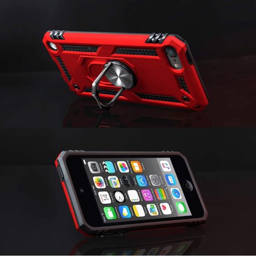  [아마존베스트]iPod Touch 7 Case, iPod Touch 6 Case with Car Mount,IDweel Hybrid Rugged Shockproof Protective Cover with Built-in Kickstand for iPod Touch 5 6 7th Generation, Red