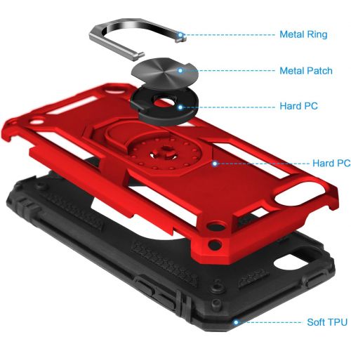  [아마존베스트]iPod Touch 7 Case, iPod Touch 6 Case with Car Mount,IDweel Hybrid Rugged Shockproof Protective Cover with Built-in Kickstand for iPod Touch 5 6 7th Generation, Red