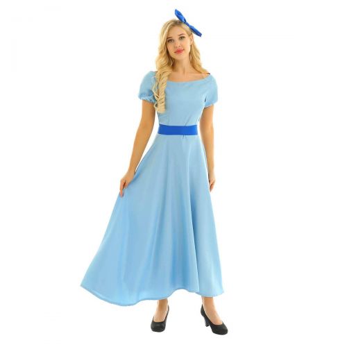  IEFiEL iEFiEL Women Princess Dress Light Blue Maxi Dresses Halloween Party Cosplay Wendy Dress Costume