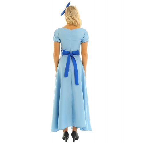  IEFiEL iEFiEL Women Princess Dress Light Blue Maxi Dresses Halloween Party Cosplay Wendy Dress Costume