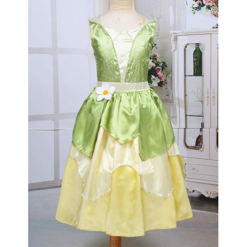  IEFiEL iEFiEL Girls Princess Dress up Costume The Frog Dress Fairy Tale Cosplay Halloween Party Ball Gown